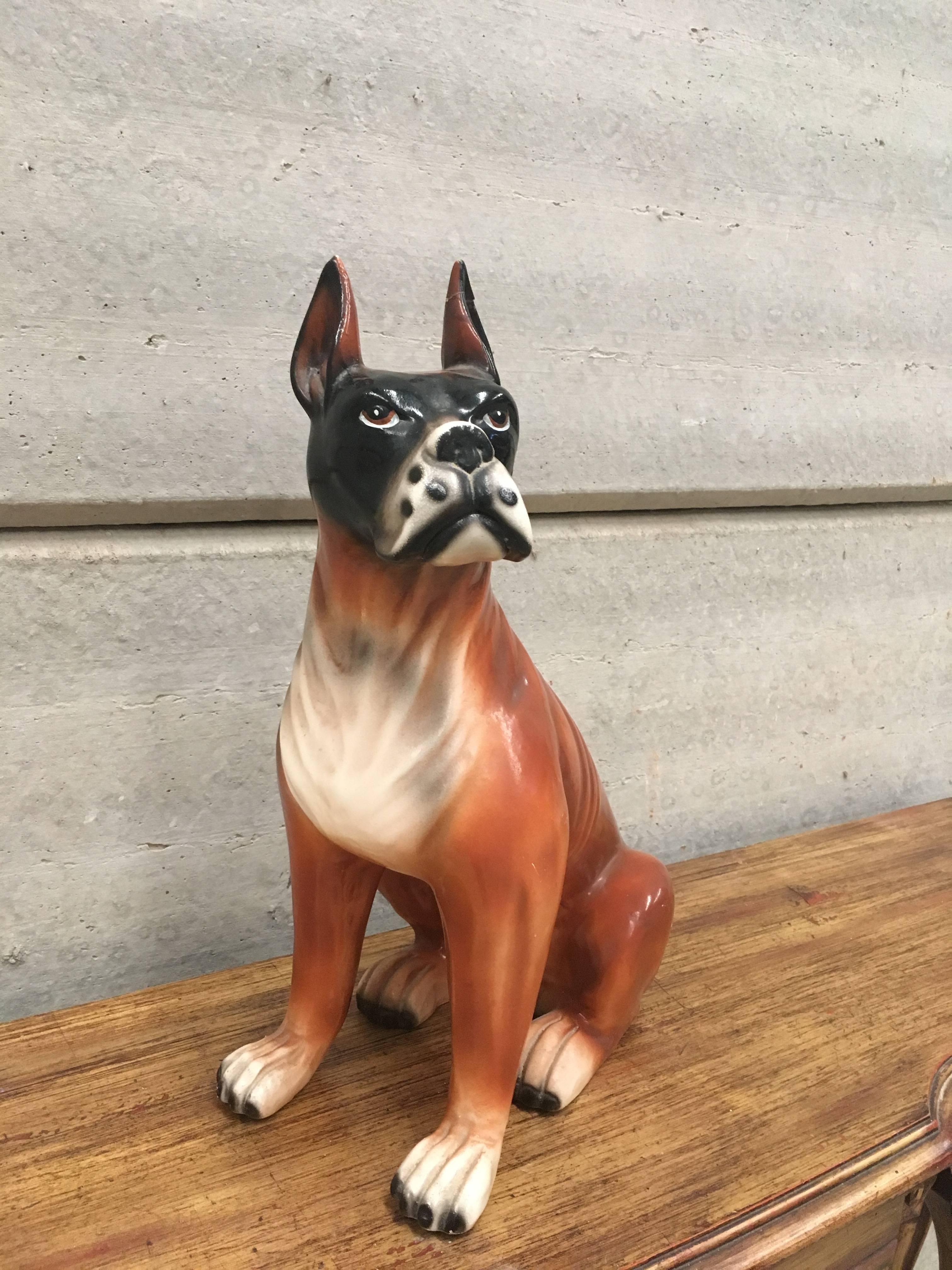 A friendly midcentury boxer made of ceramic.