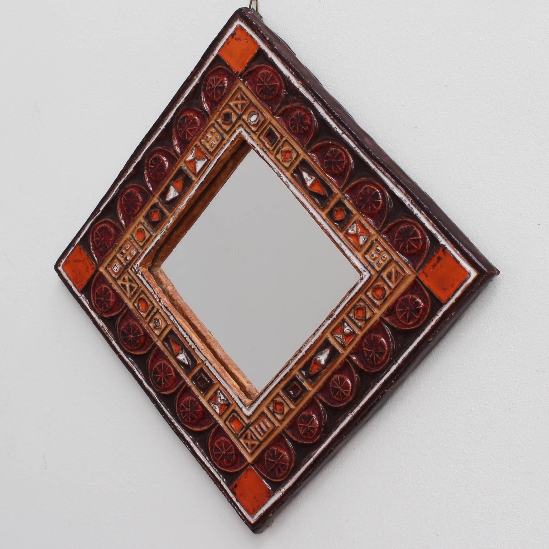 Mid-Century Modern Midcentury French Ceramic Decorative Mirror, circa 1960s-1970s