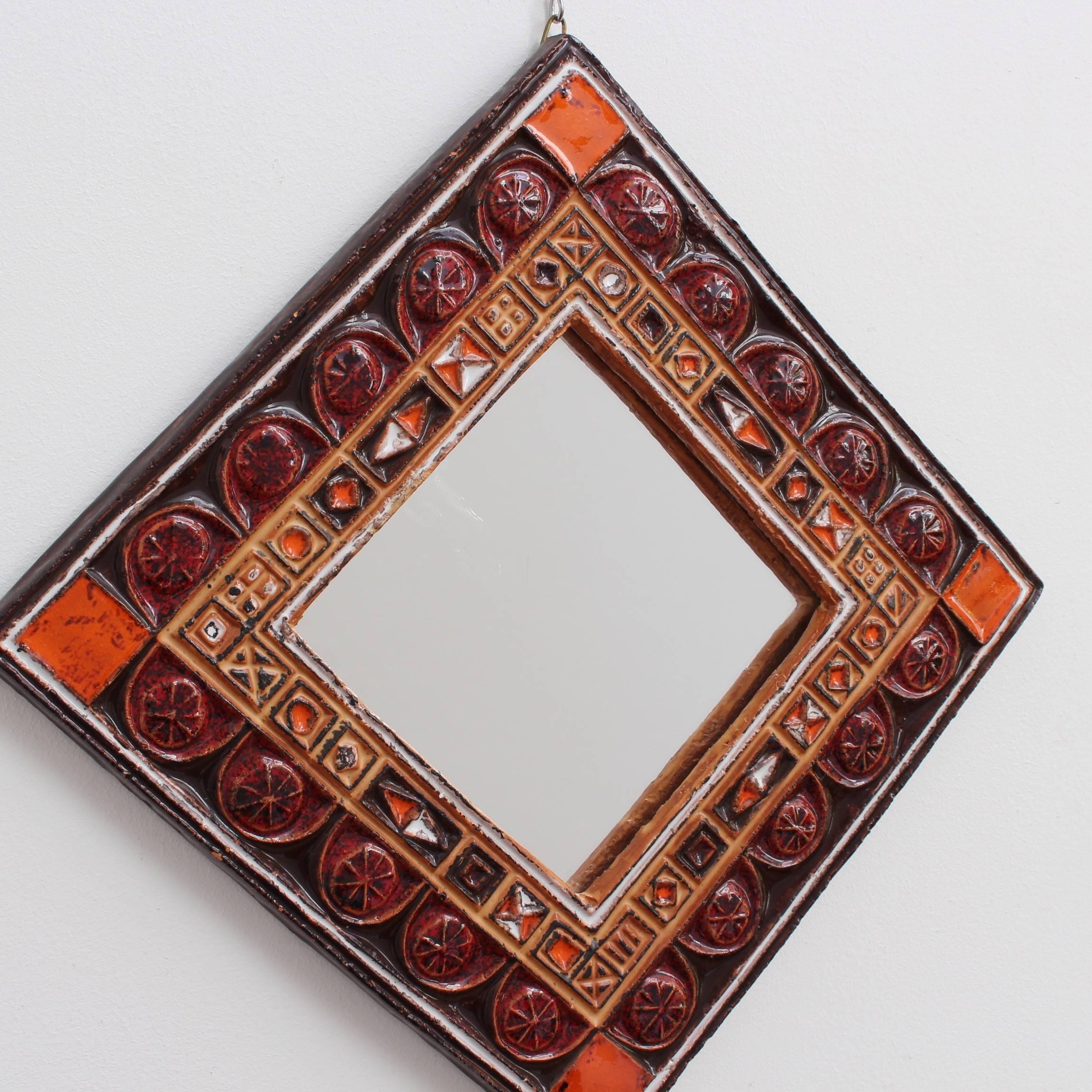 Midcentury French Ceramic Decorative Mirror, circa 1960s-1970s In Good Condition In London, GB