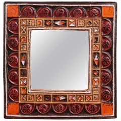 Midcentury French Ceramic Decorative Mirror, circa 1960s-1970s