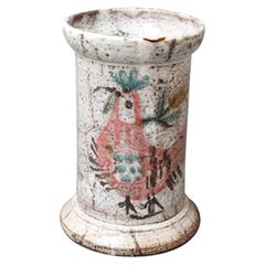 Midcentury French Ceramic Jar with Rooster Motif by Gustave Reynaud, Le Mûrier