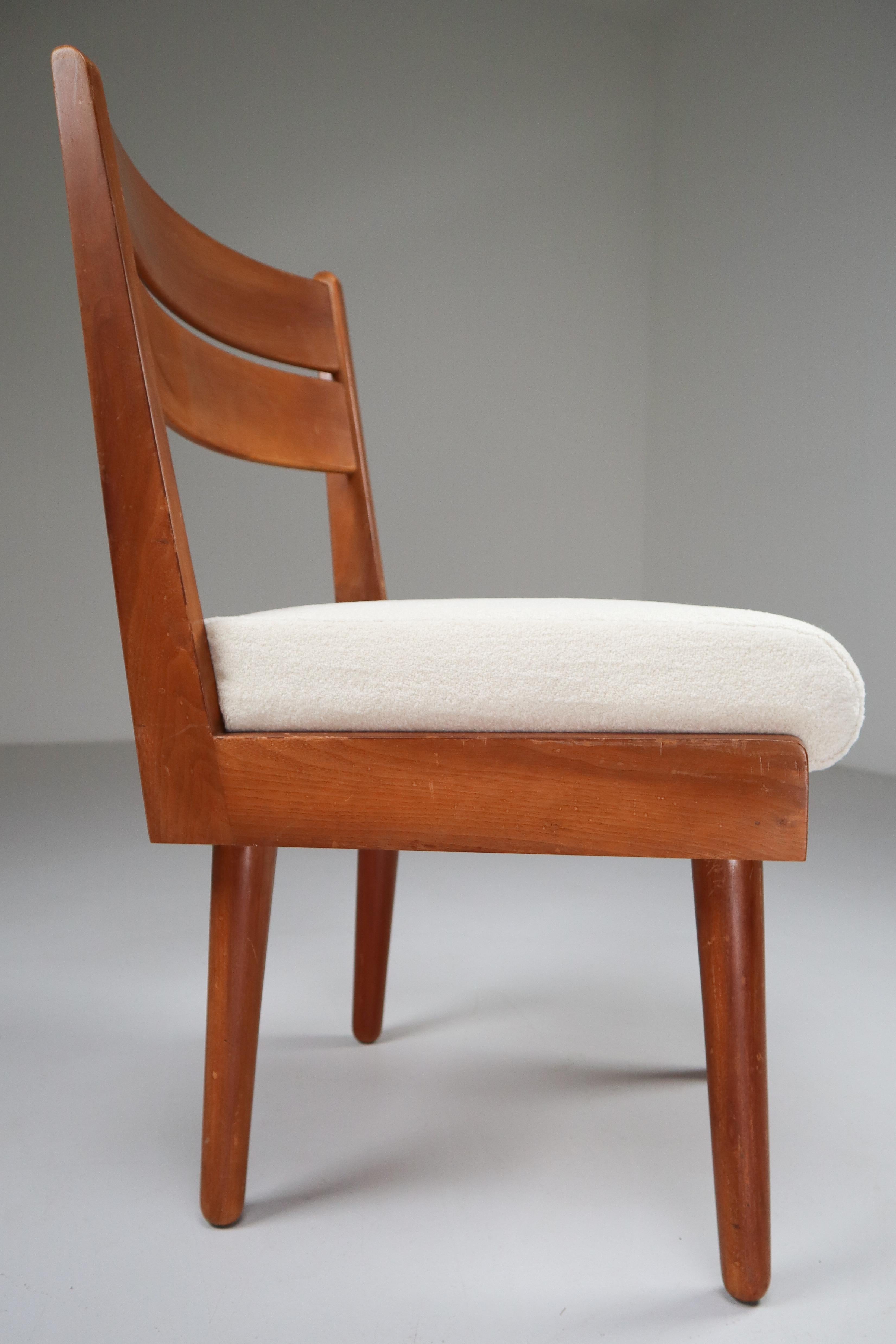 Midcentury French Chair in Walnut and Wool Fabric, 1950s 1