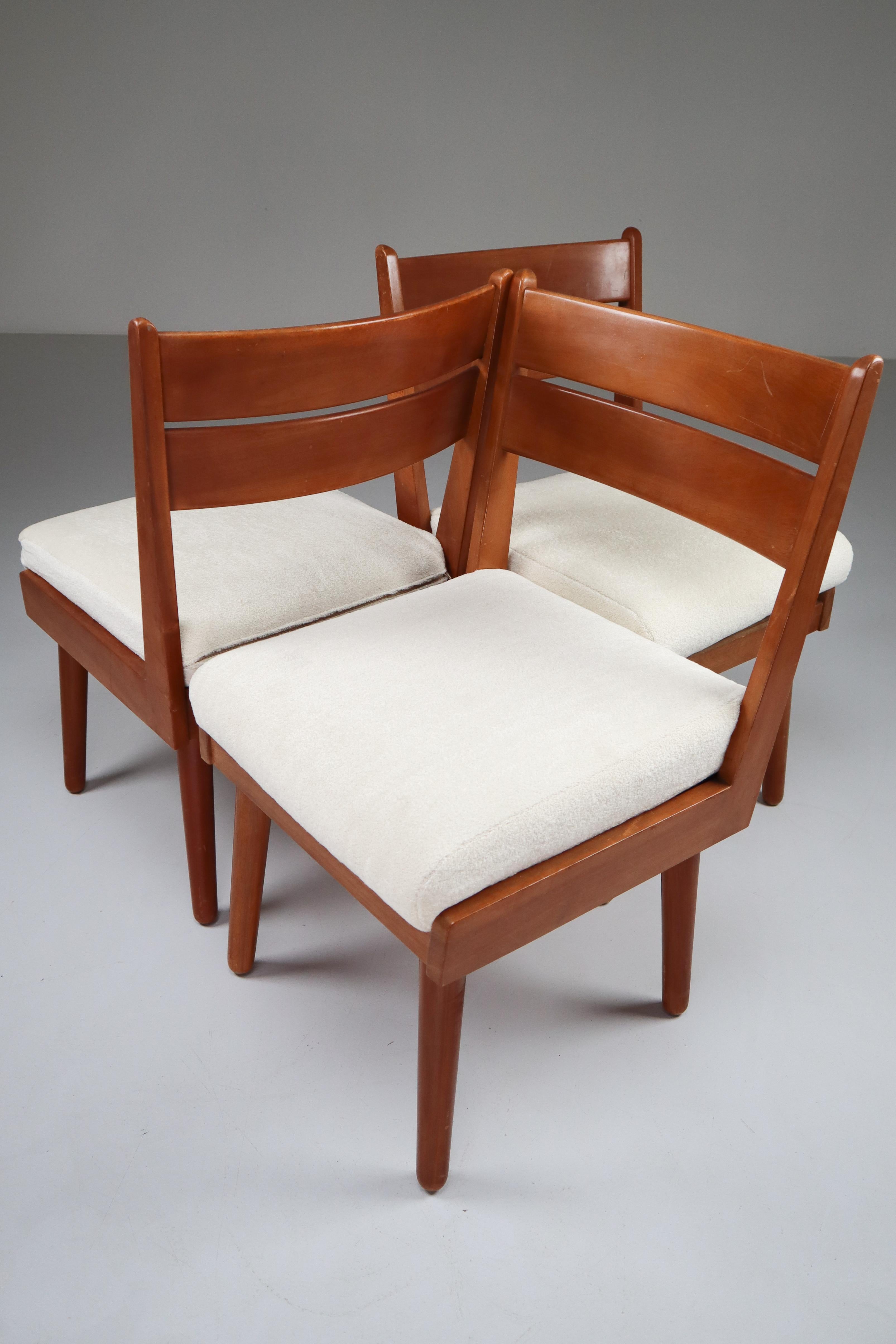 Midcentury French Chair in Walnut and Wool Fabric, 1950s 2
