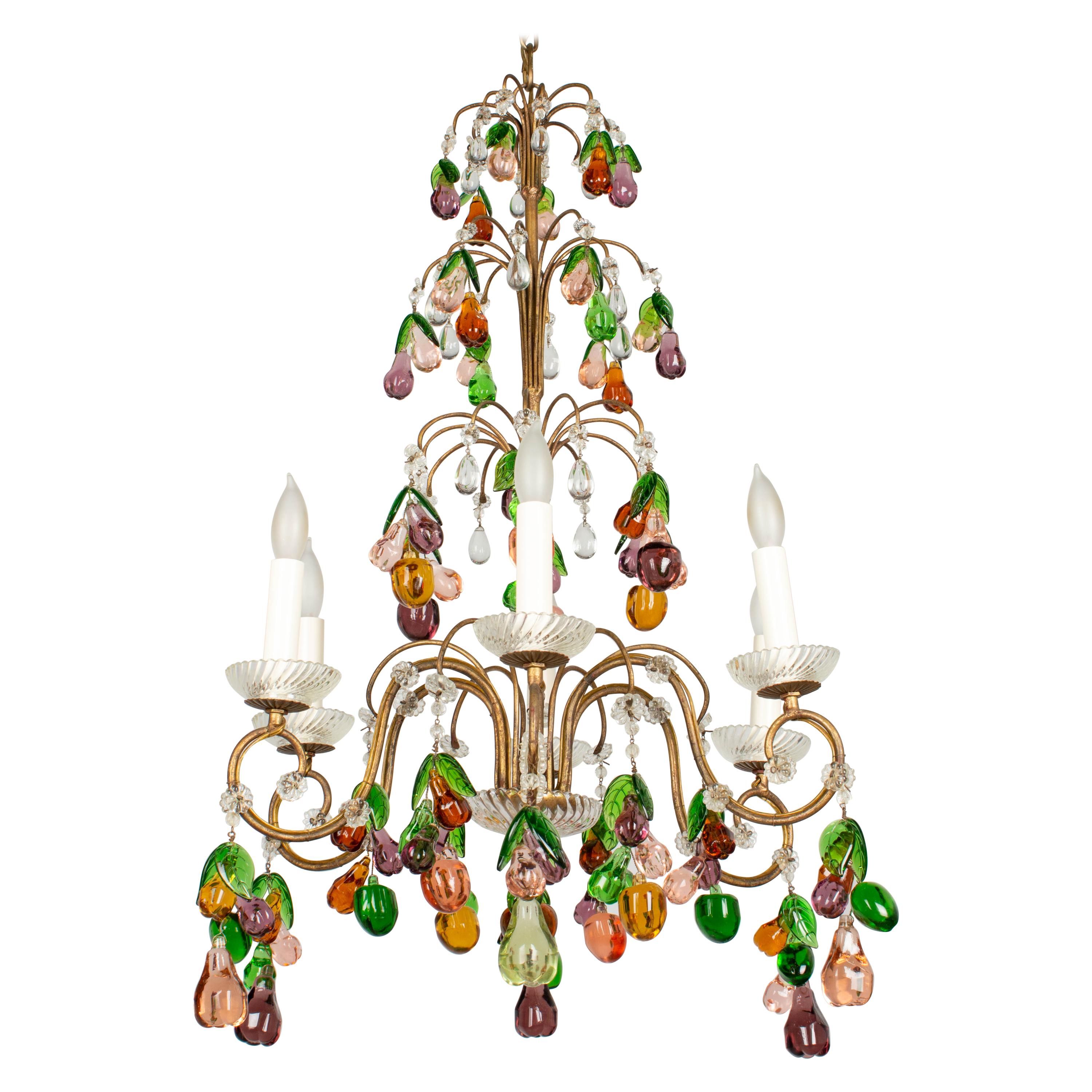 Mid Century Italian Chandelier with Glass Fruits