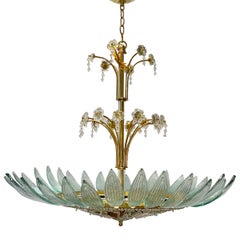 Midcentury French Chandelier with Molded Glass Leaves