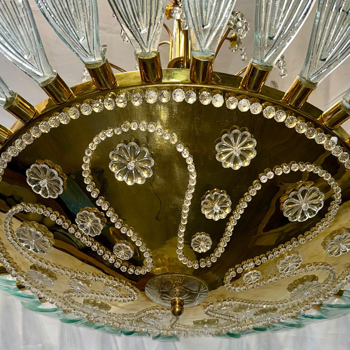 Midcentury French Chandelier with Molded Glass Leaves In Good Condition For Sale In New York, NY