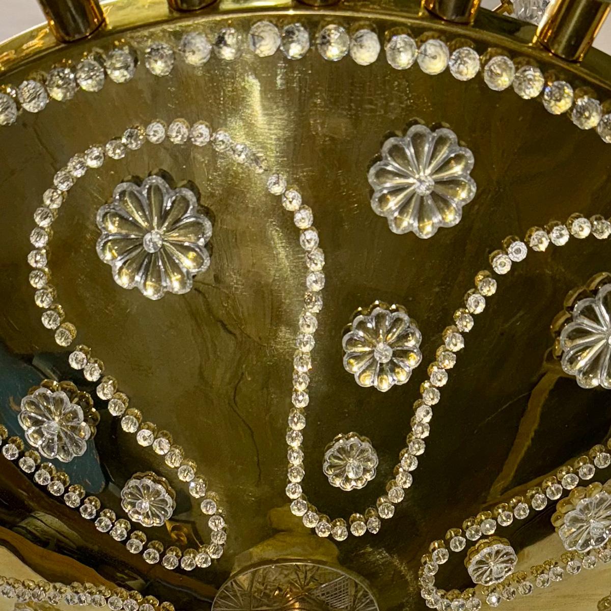 Mid-20th Century Midcentury French Chandelier with Molded Glass Leaves For Sale