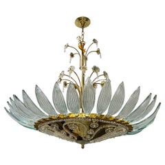 Midcentury French Chandelier with Molded Glass Leaves