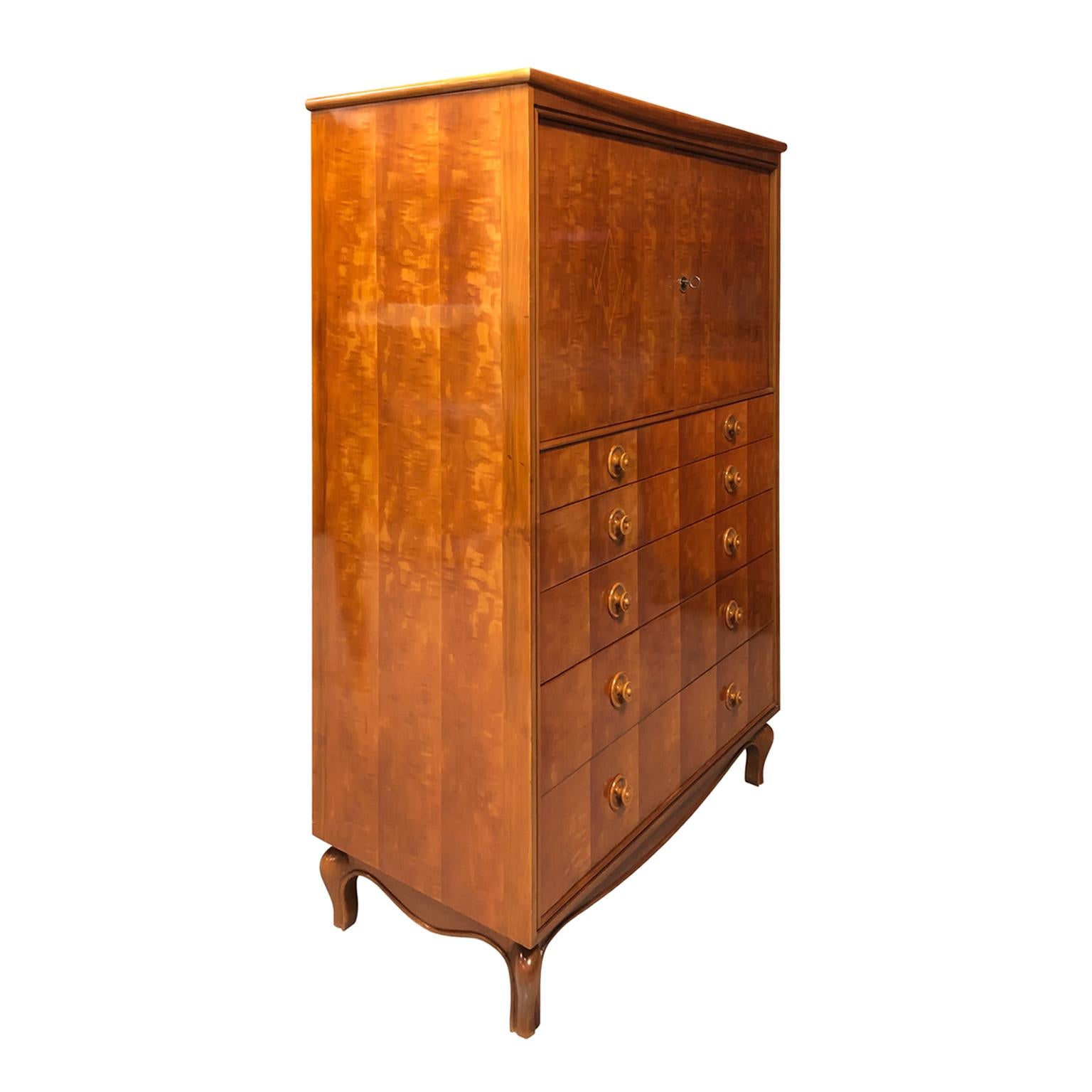 Midcentury French Chest of Drawers with Diamond Inlay Detail In Good Condition In New York, NY
