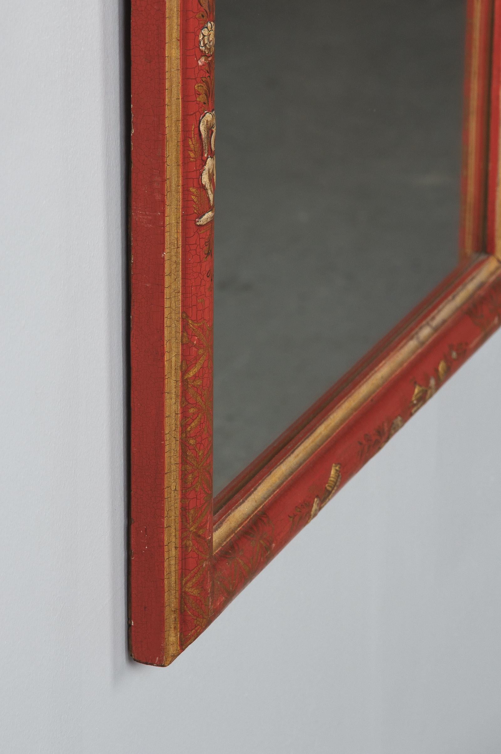 Midcentury French Chinoiserie Red Lacquered Wood Mirror 6
