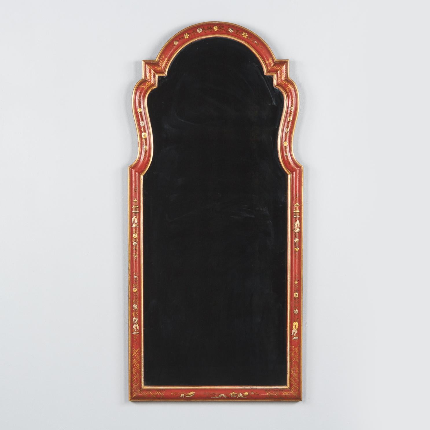 Midcentury French Chinoiserie Red Lacquered Wood Mirror 9