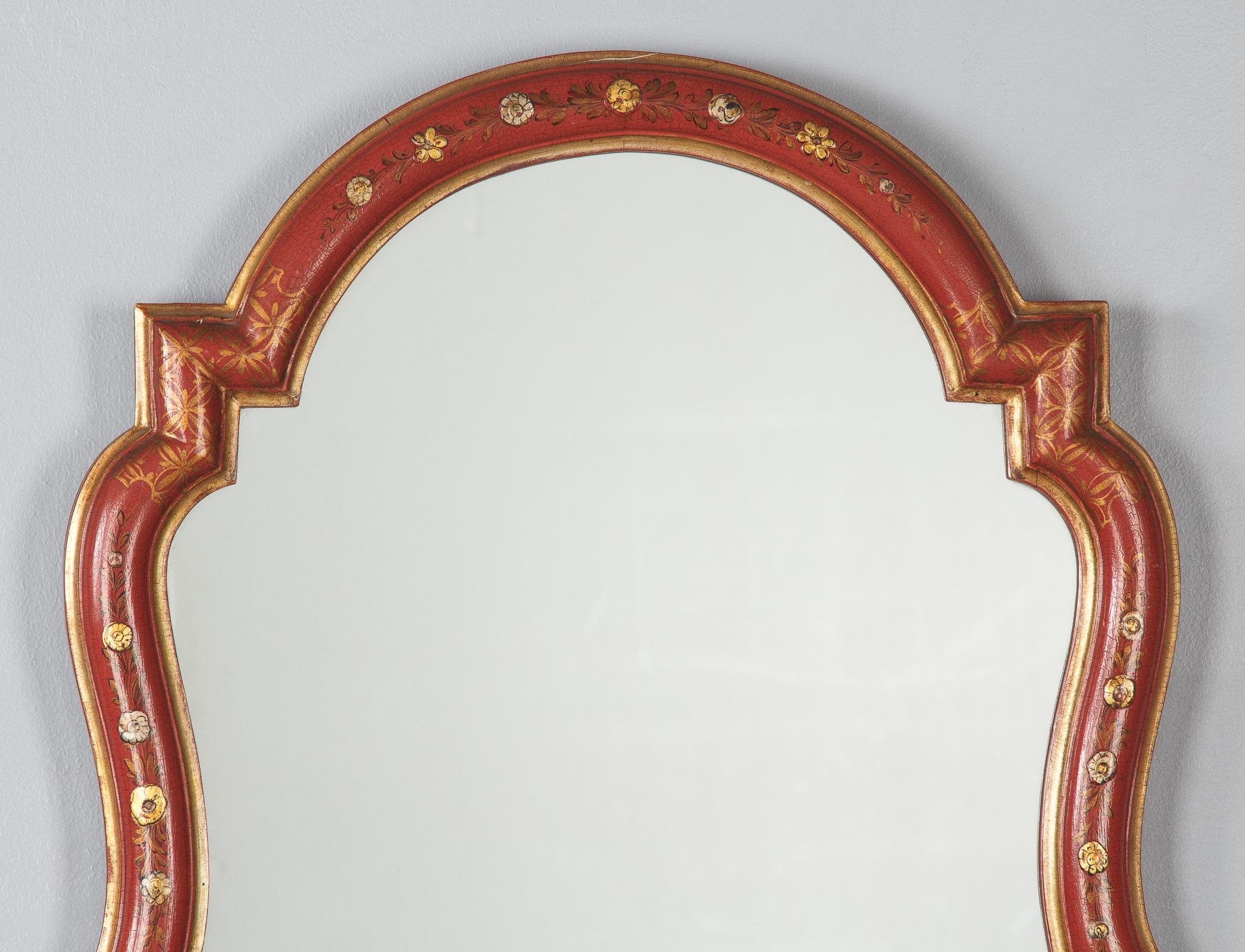 Midcentury French Chinoiserie Red Lacquered Wood Mirror 10