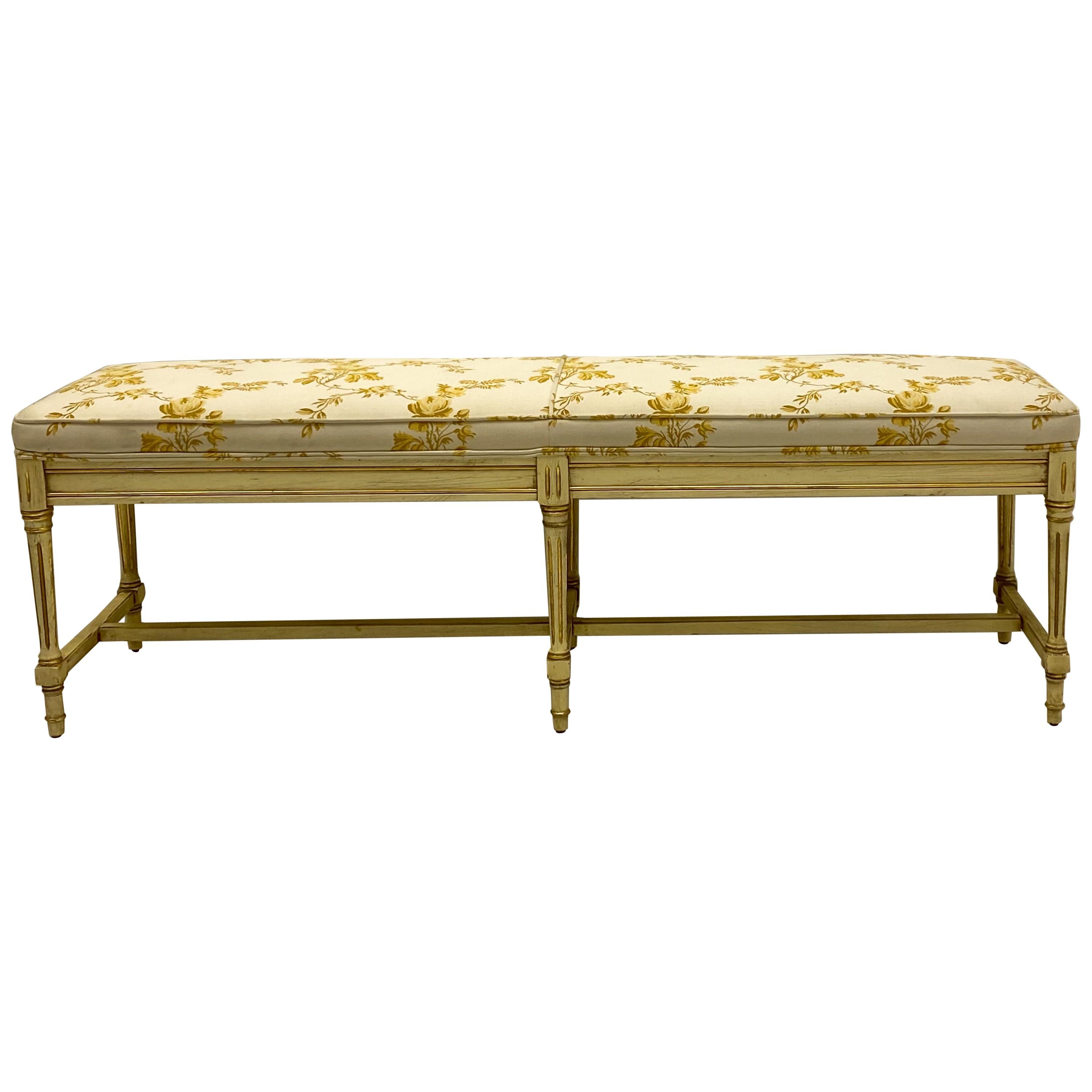 Midcentury French Claude Moulin Floral Upholstered Bench / Ottoman