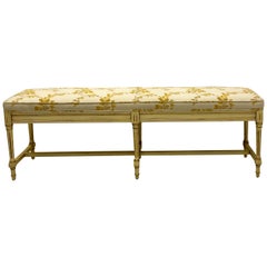 Vintage Midcentury French Claude Moulin Floral Upholstered Bench / Ottoman