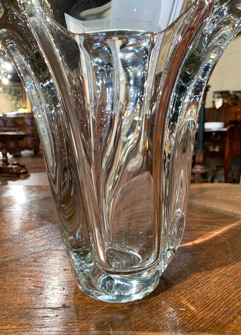Midcentury French Clear Art Deco Blown Glass Vase at 1stDibs