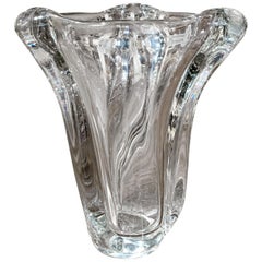Midcentury French Clear Art Deco Blown Glass Vase