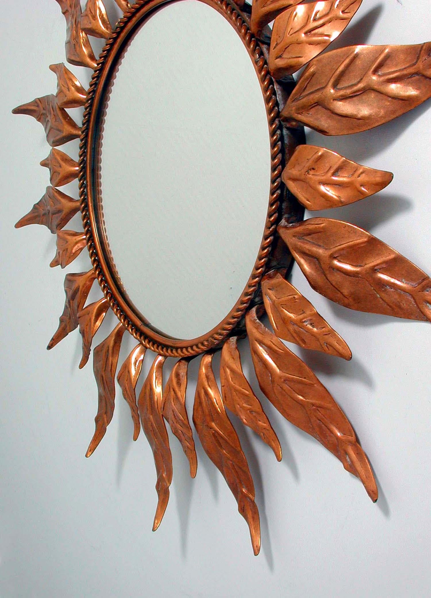 Midcentury French Copper Sunburst Wall Mirror, 1950s 4