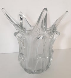 French Mid Century Molded and Fluted Crystal Vase