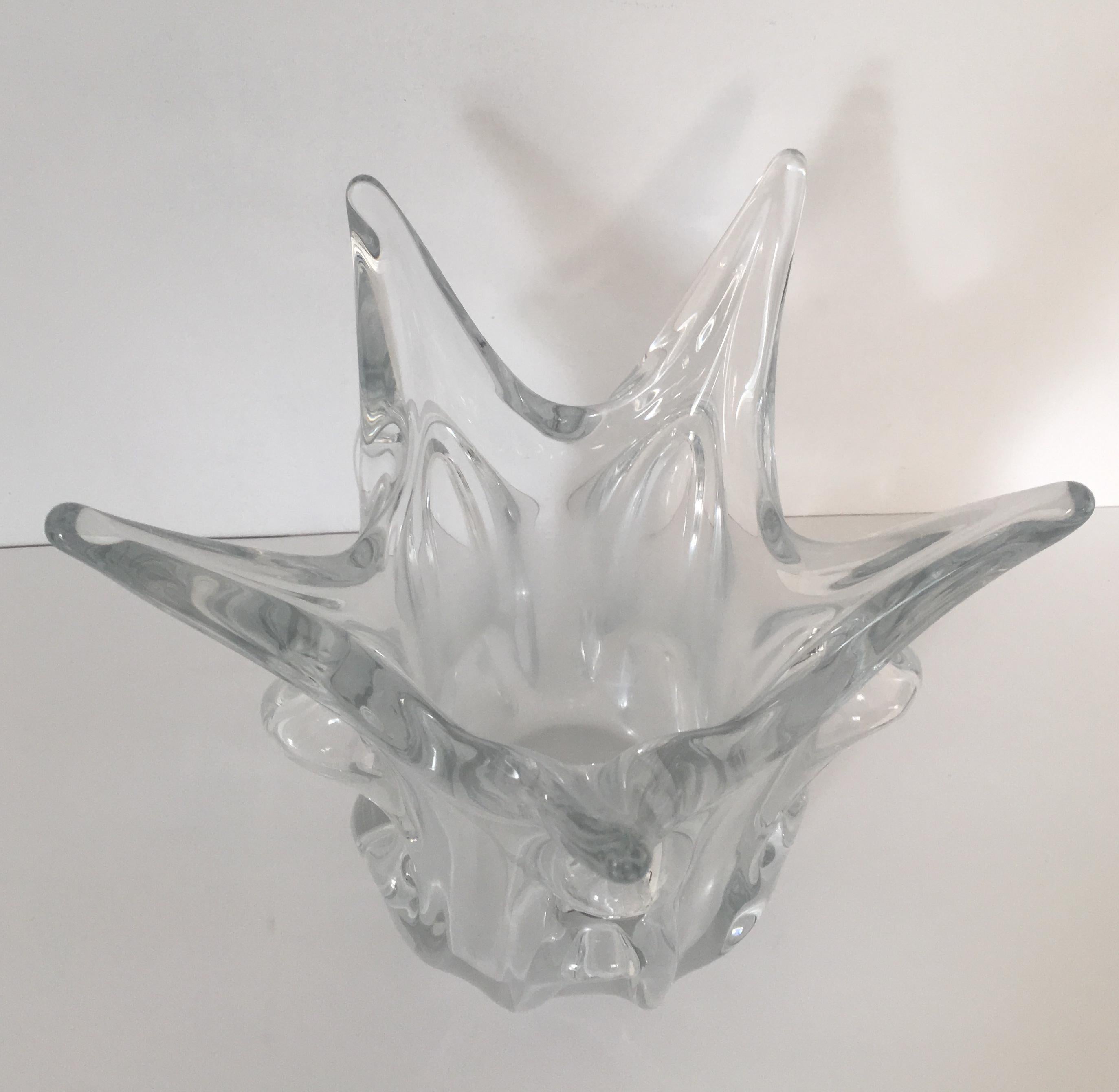 20th Century Midcentury French Molded Crystal Fluted Vase For Sale