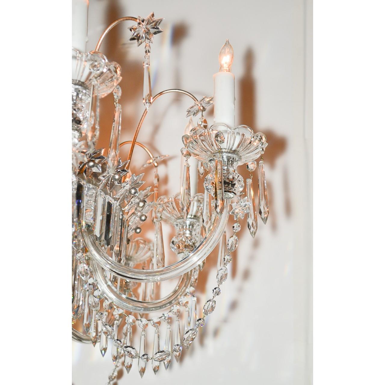 Carved Midcentury French Cut Crystal Fifteen-Light Chandelier