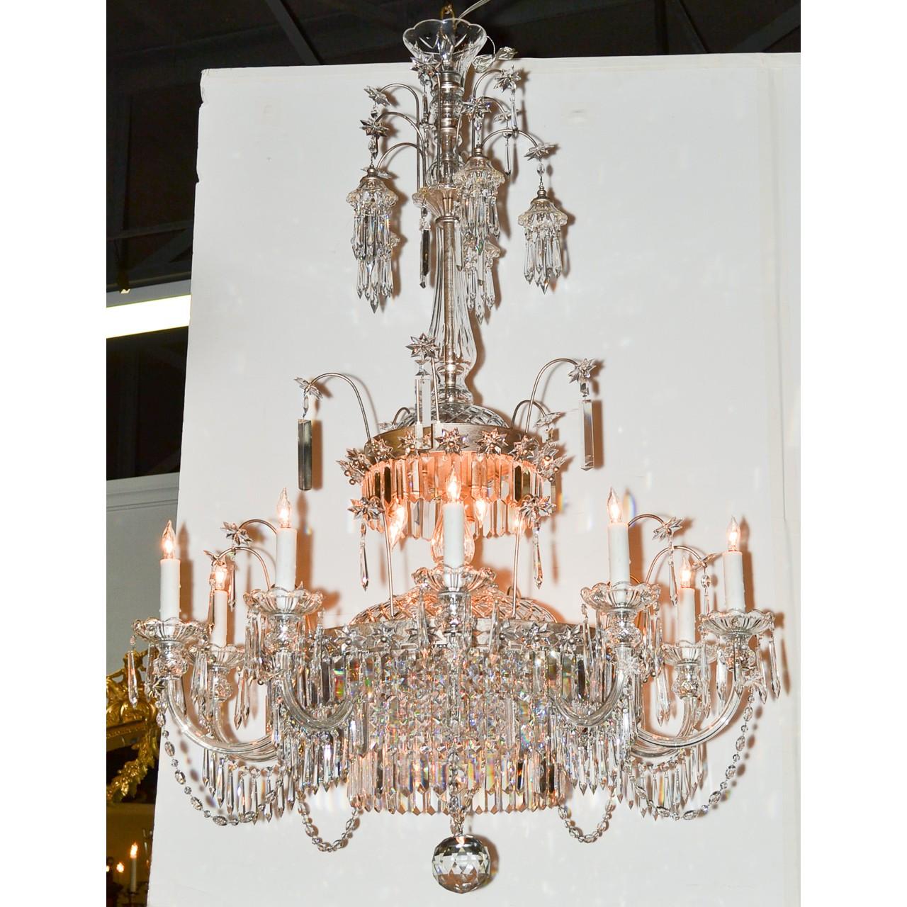 Midcentury French Cut Crystal Fifteen-Light Chandelier In Excellent Condition In Dallas, TX