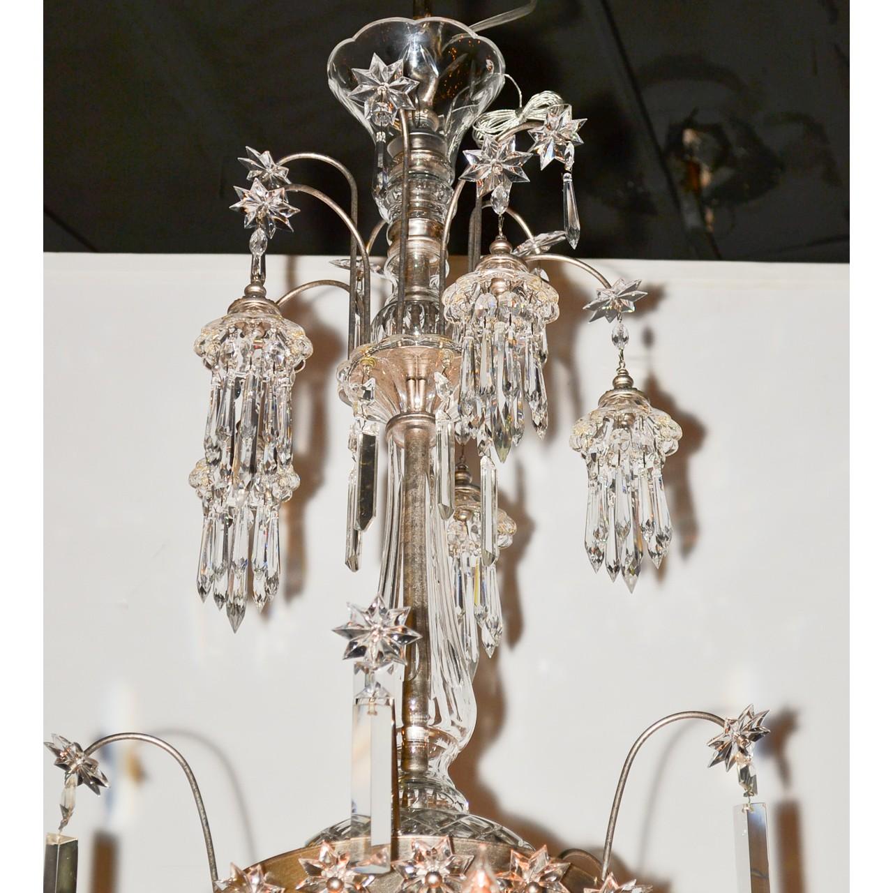 20th Century Midcentury French Cut Crystal Fifteen-Light Chandelier