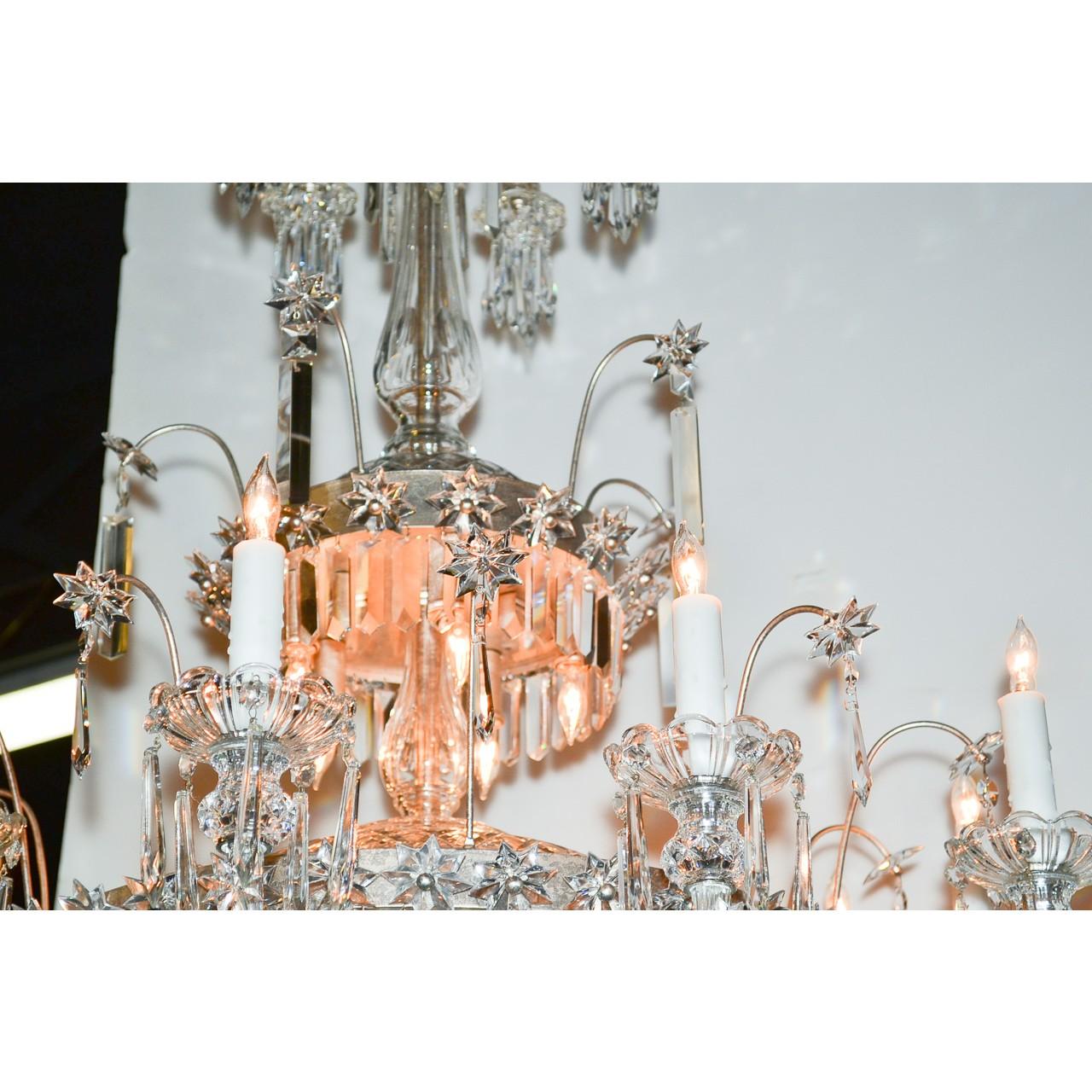 Midcentury French Cut Crystal Fifteen-Light Chandelier 1