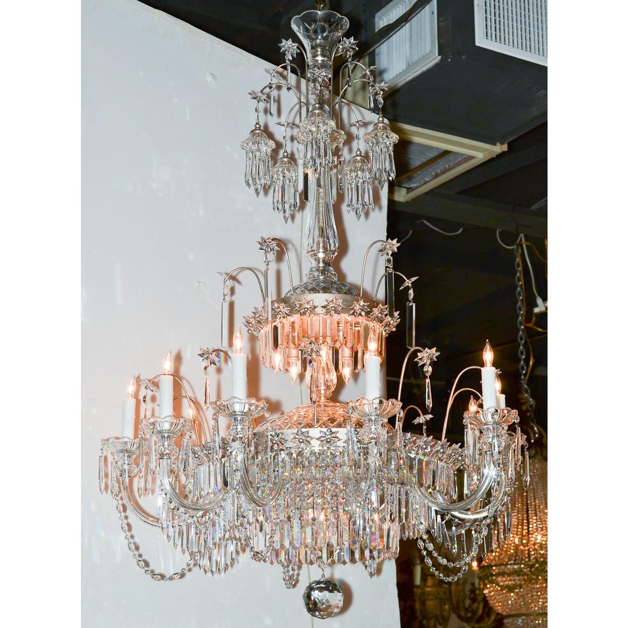 Midcentury French Cut Crystal Fifteen-Light Chandelier 3