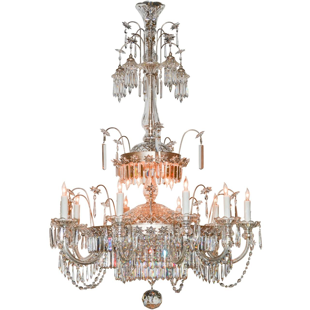 Midcentury French Cut Crystal Fifteen-Light Chandelier
