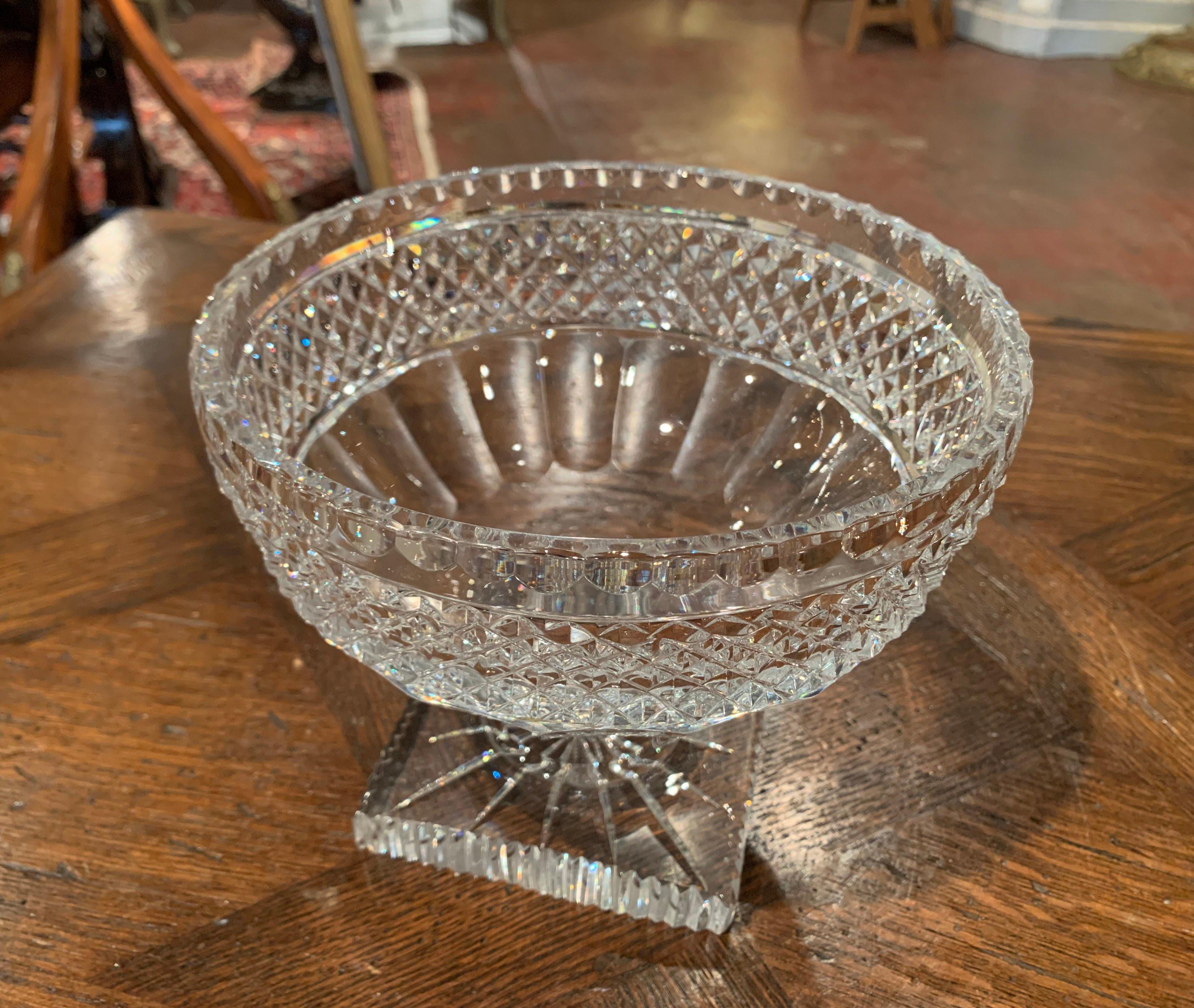 20th Century Midcentury French Cut Glass Crystal Decorative Compote Centerpiece Bowl