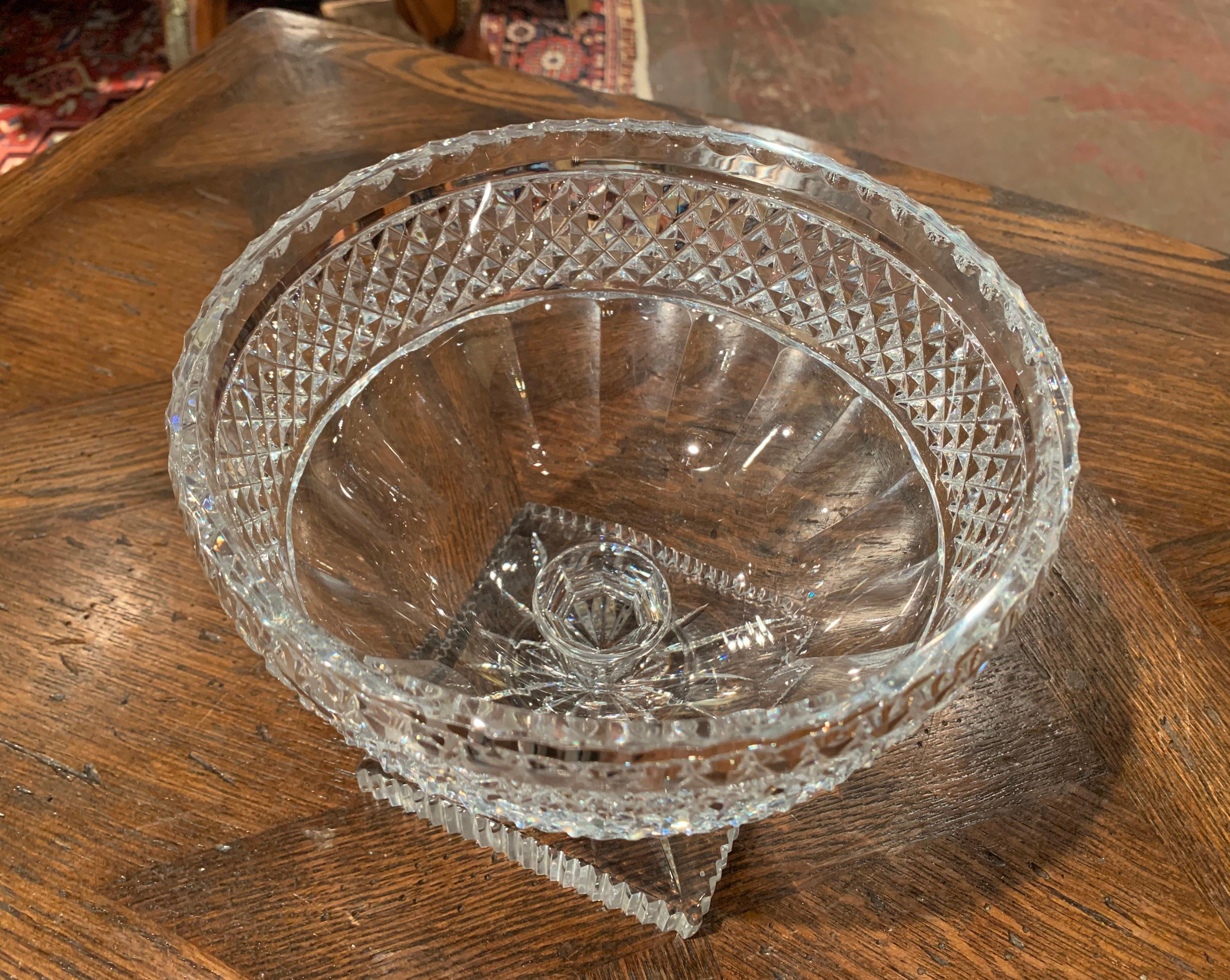 Midcentury French Cut Glass Crystal Decorative Compote Centerpiece Bowl 1