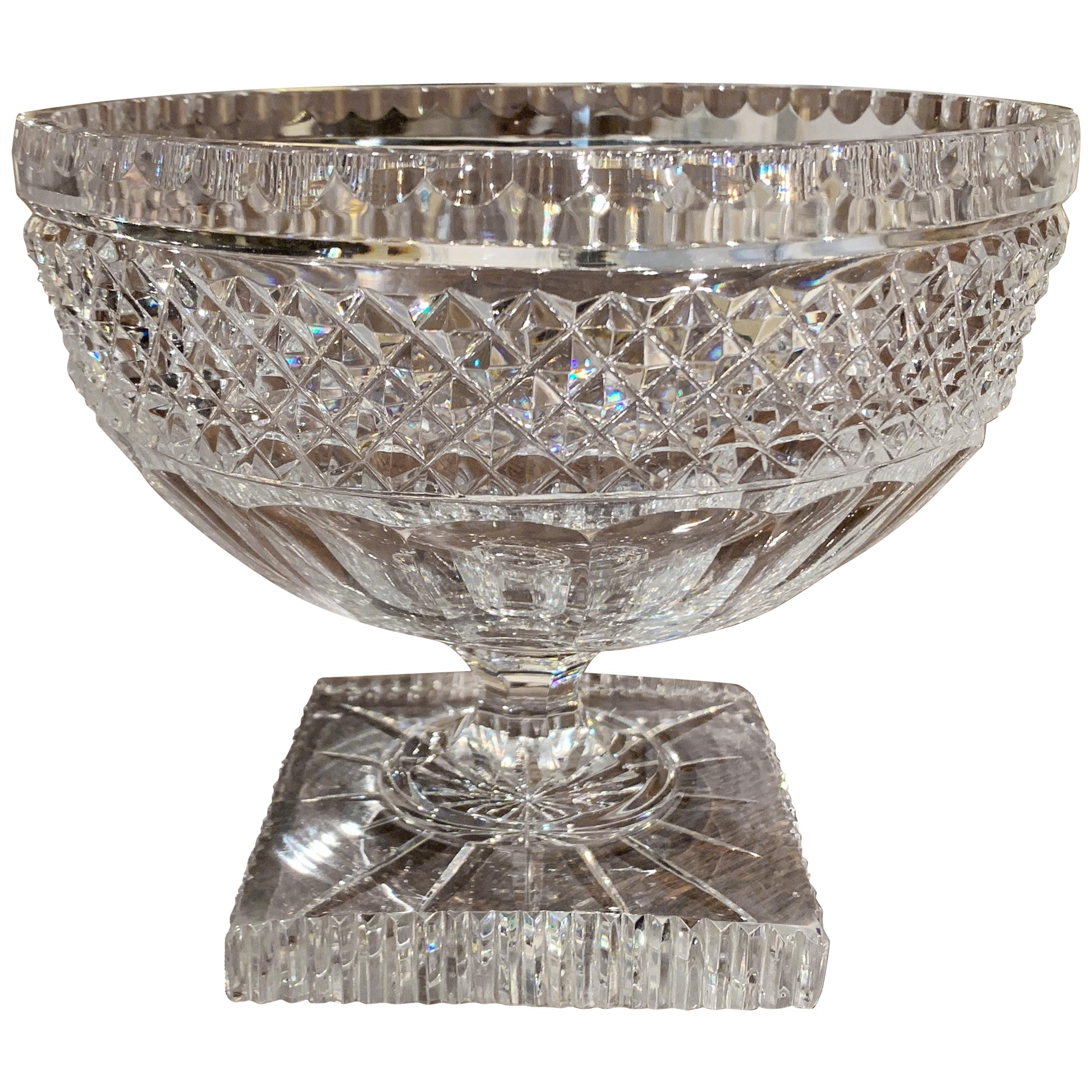 Midcentury French Cut Glass Crystal Decorative Compote Centerpiece Bowl