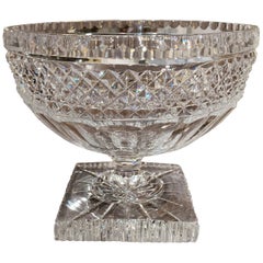 Retro Midcentury French Cut Glass Crystal Decorative Compote Centerpiece Bowl