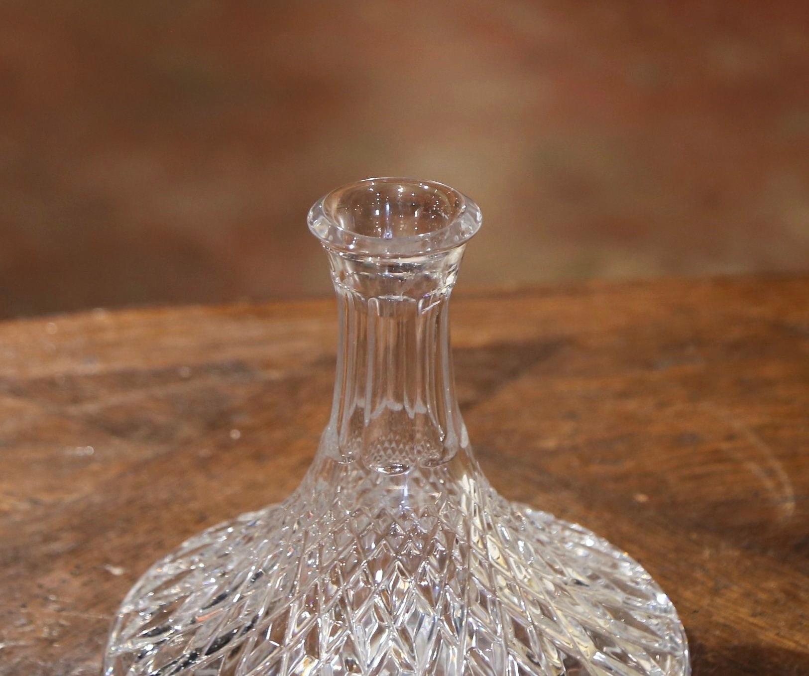 Hand-Crafted Midcentury French Cut Glass Wine Decanter with Stopper
