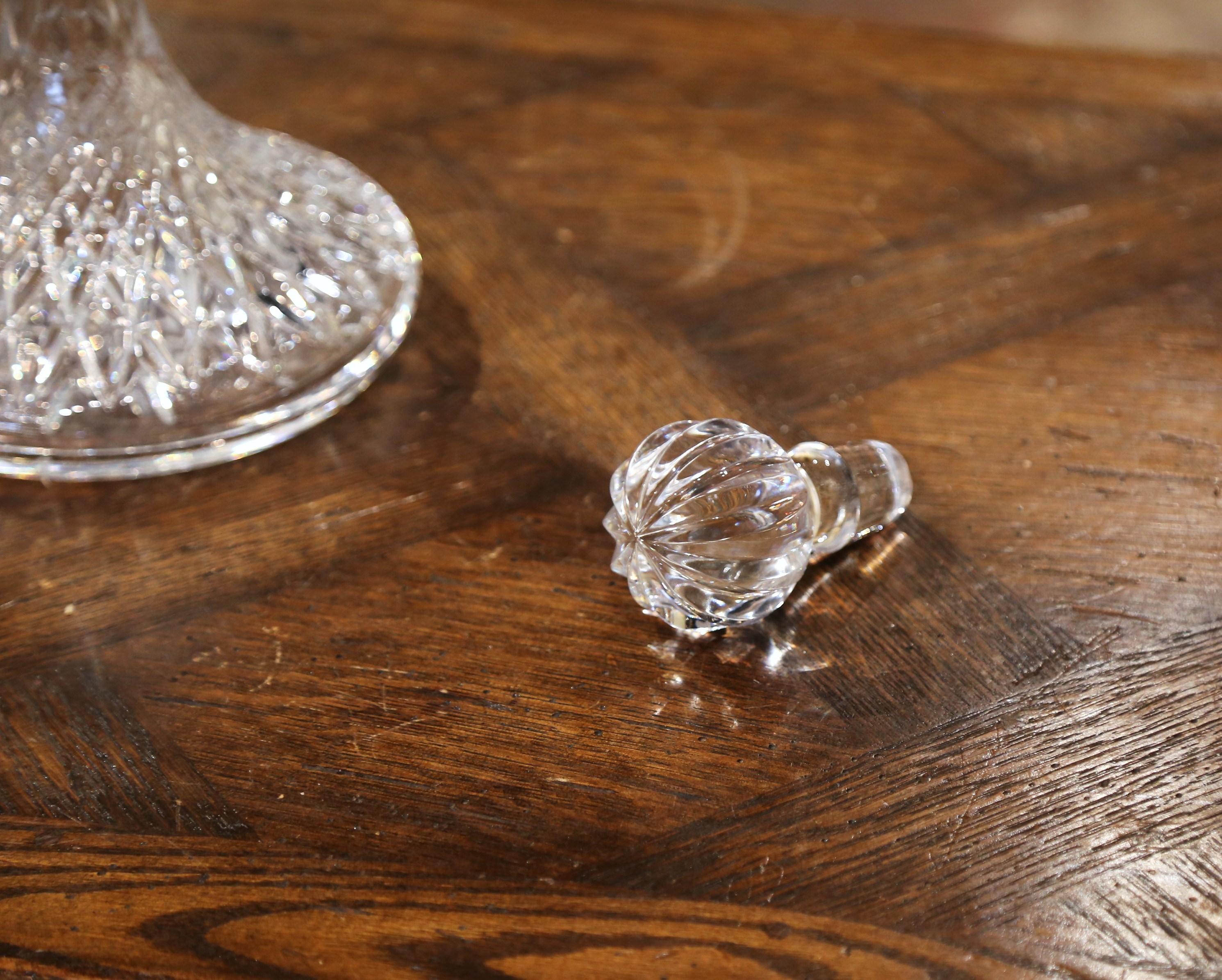 Midcentury French Cut Glass Wine Decanter with Stopper In Excellent Condition In Dallas, TX