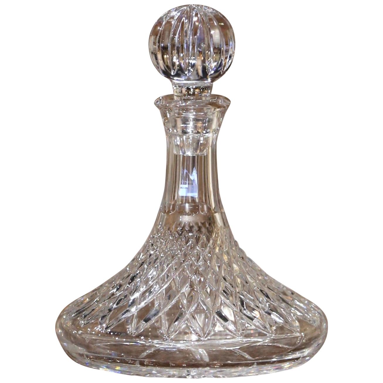 Midcentury French Cut Glass Wine Decanter with Stopper