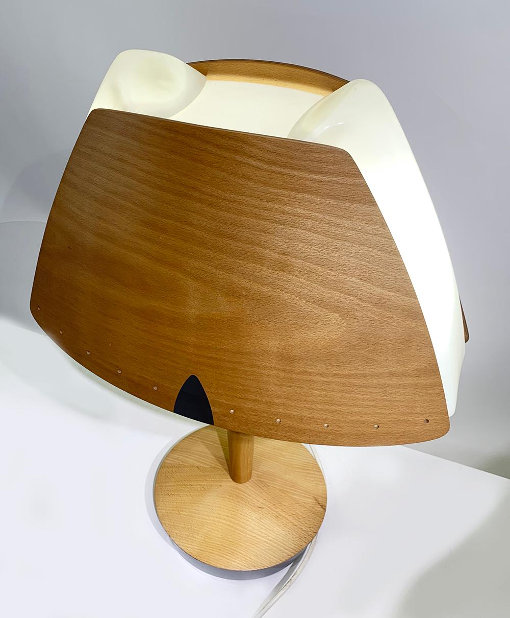 Scandinavian Modern Midcentury French Design Wooden Table Lamp by Lucid, 1970s For Sale