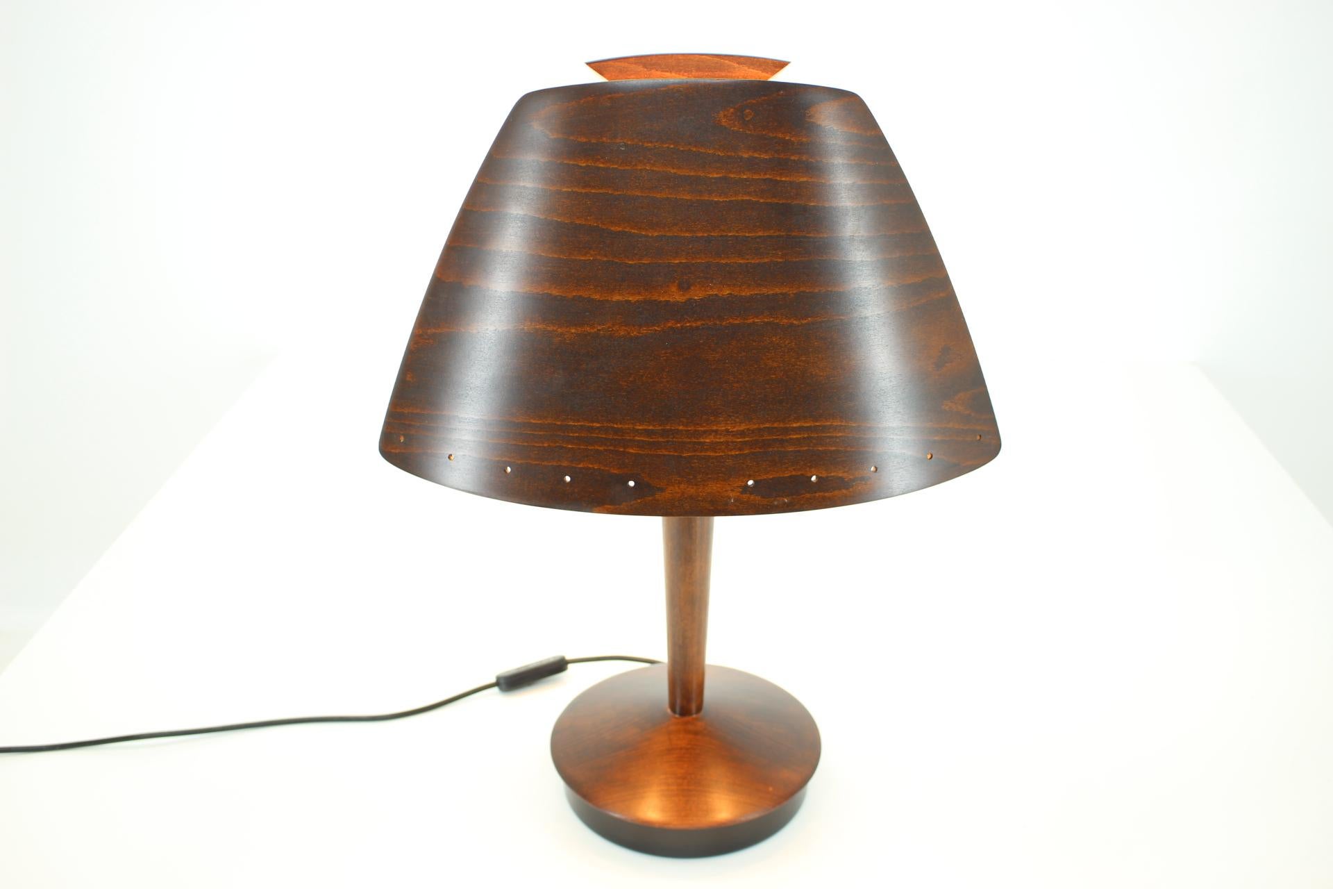 Mid-Century Modern Midcentury French Design Wooden Table Lamp by Lucid / 1970s, Renovated For Sale