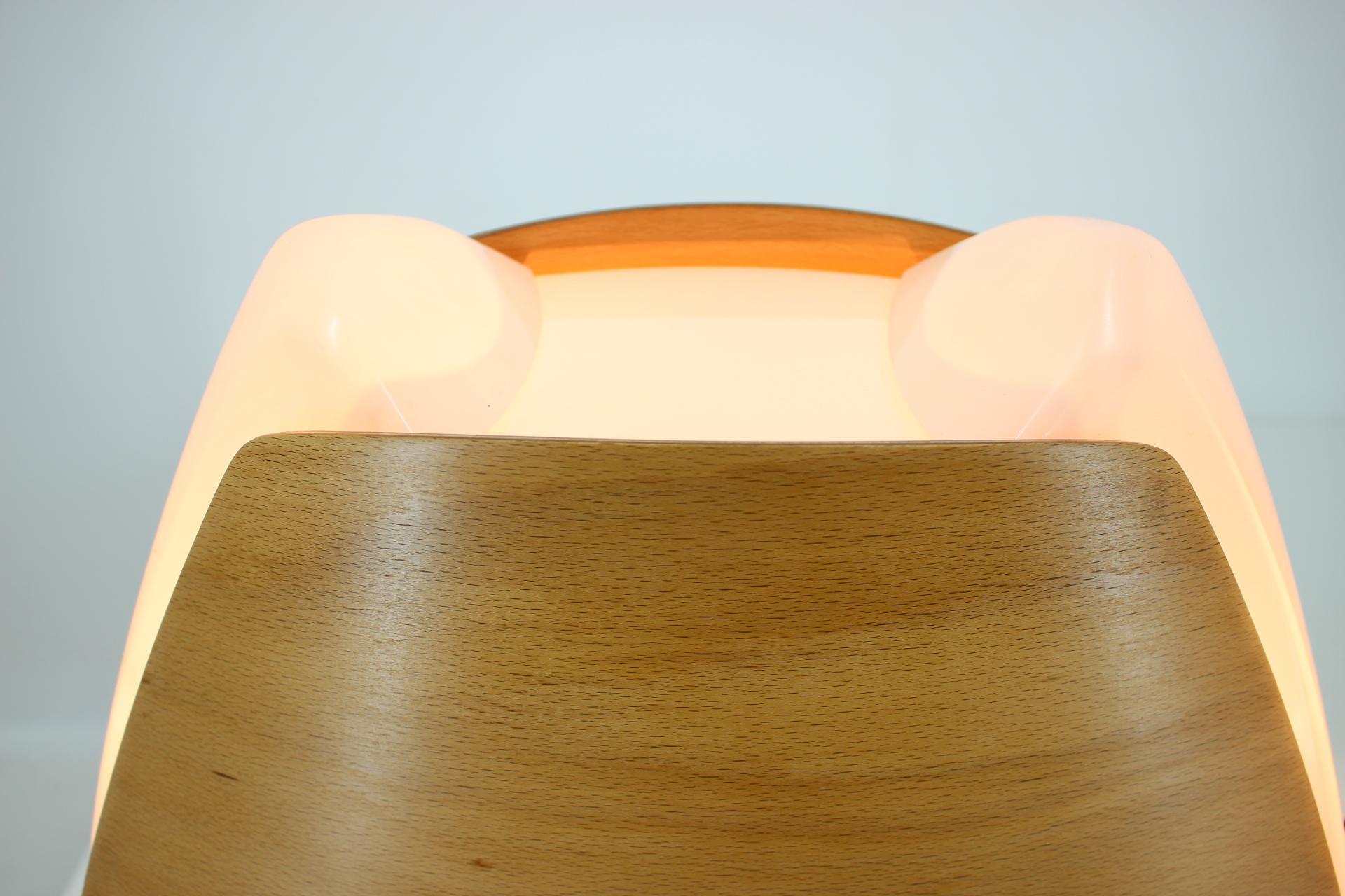 Late 20th Century Midcentury French Design Wooden Table Lamp by Lucid, 1970s, Renovated For Sale