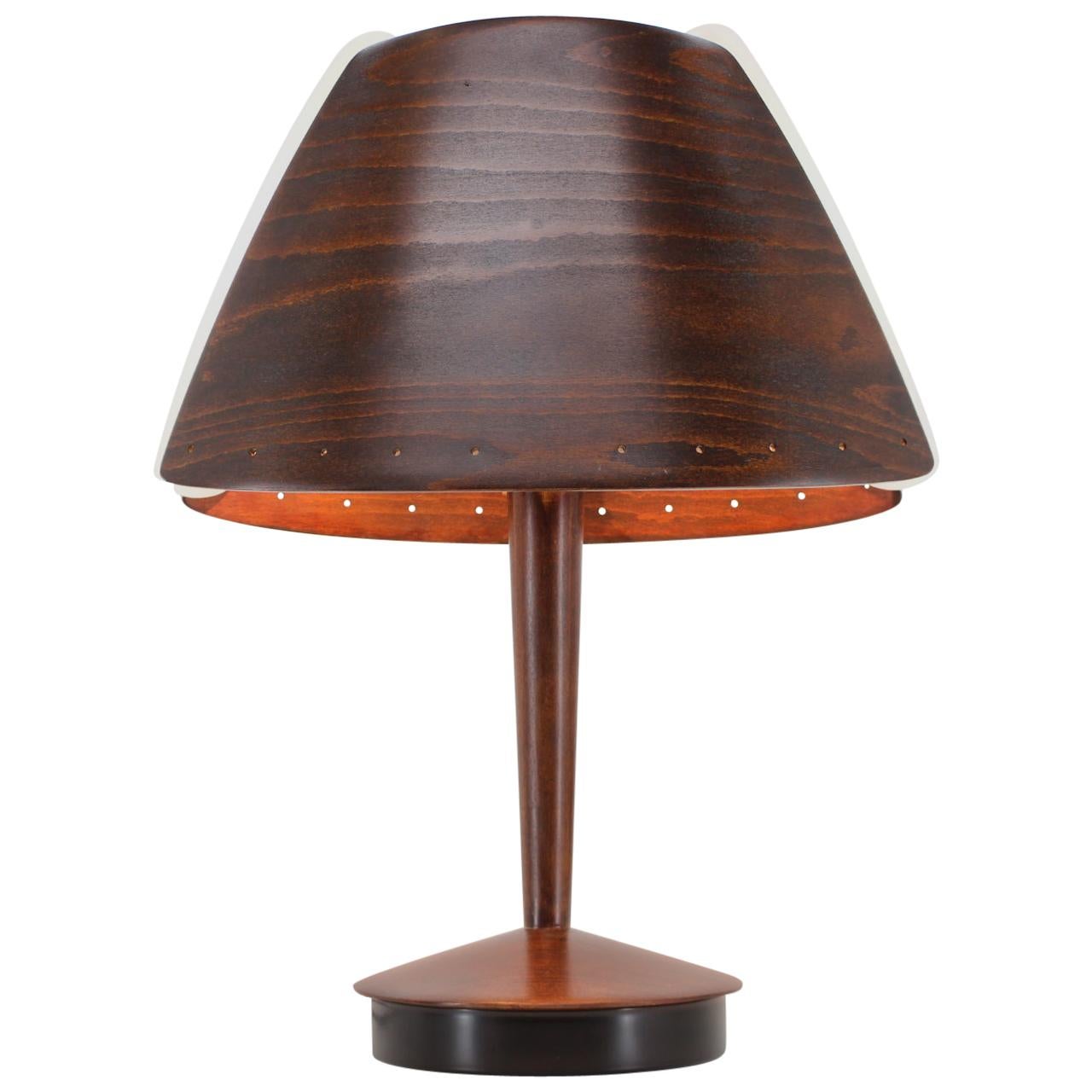 Midcentury French Design Wooden Table Lamp by Lucid / 1970s, Renovated For Sale