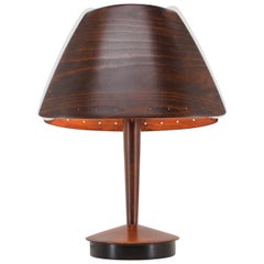 Vintage Midcentury French Design Wooden Table Lamp by Lucid / 1970s, Renovated