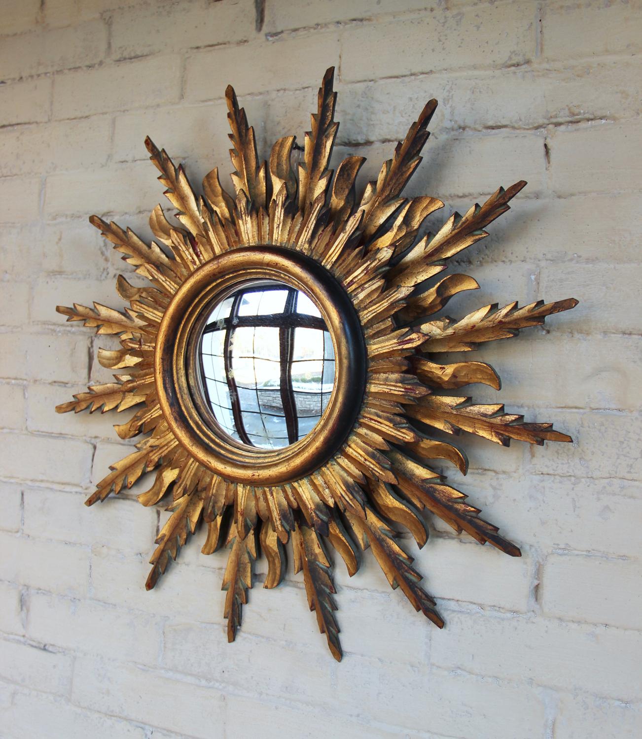 Hand-Crafted Midcentury French Double Layer Sunburst Mirror with Original Mirror Glass