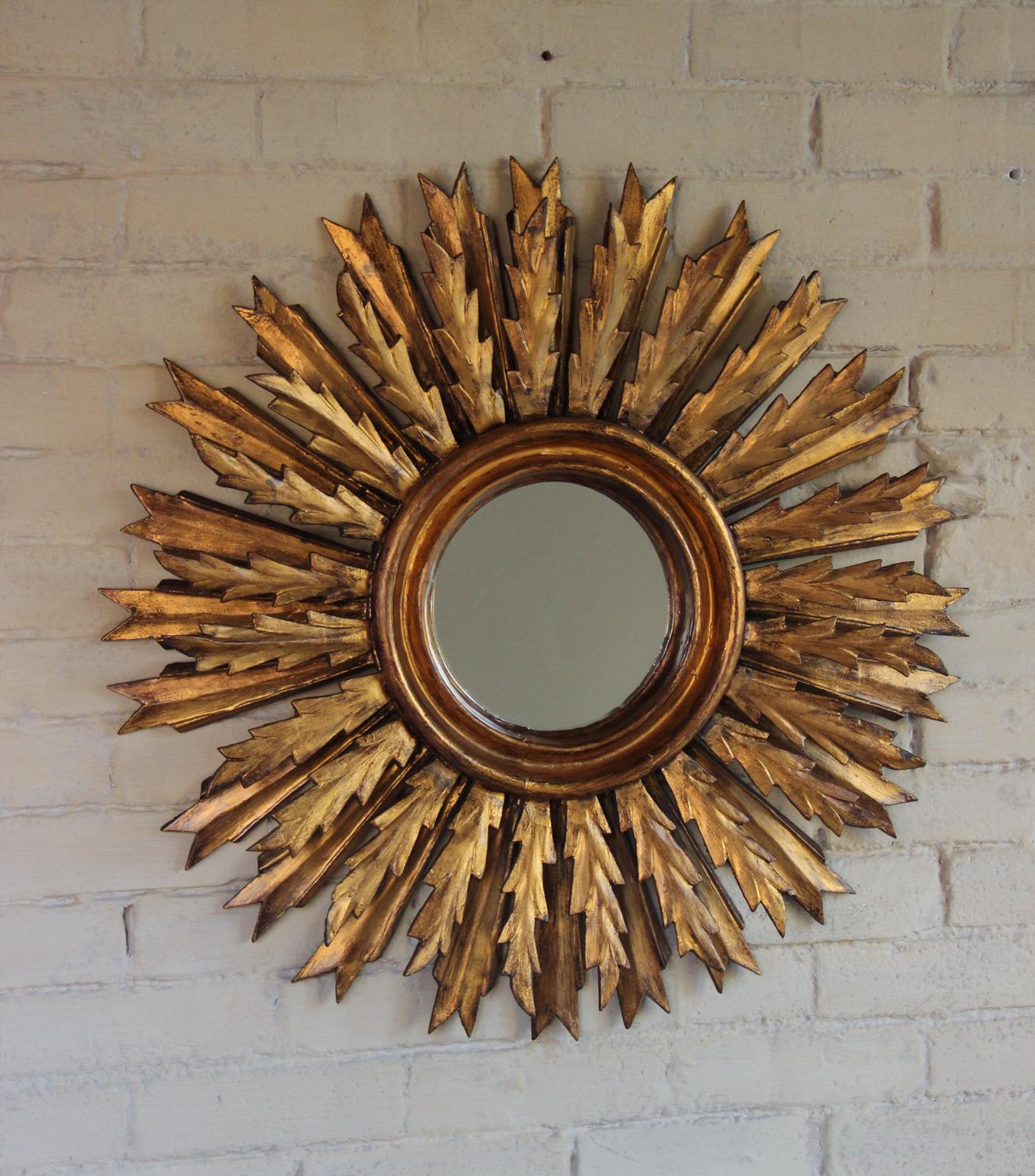 Midcentury French Double Layer Sunburst Mirror with Original Mirror Glass 2