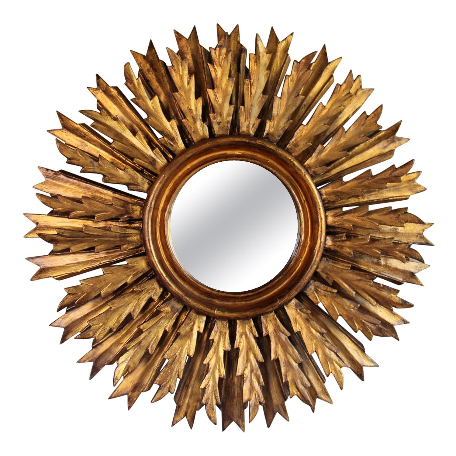 Midcentury French Double Layer Sunburst Mirror with Original Mirror Glass