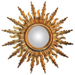 Midcentury French Double Layer Sunburst Mirror with Original Mirror Glass
