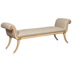 Midcentury French Empire Style Painted and Gilded Bench with New Upholstery