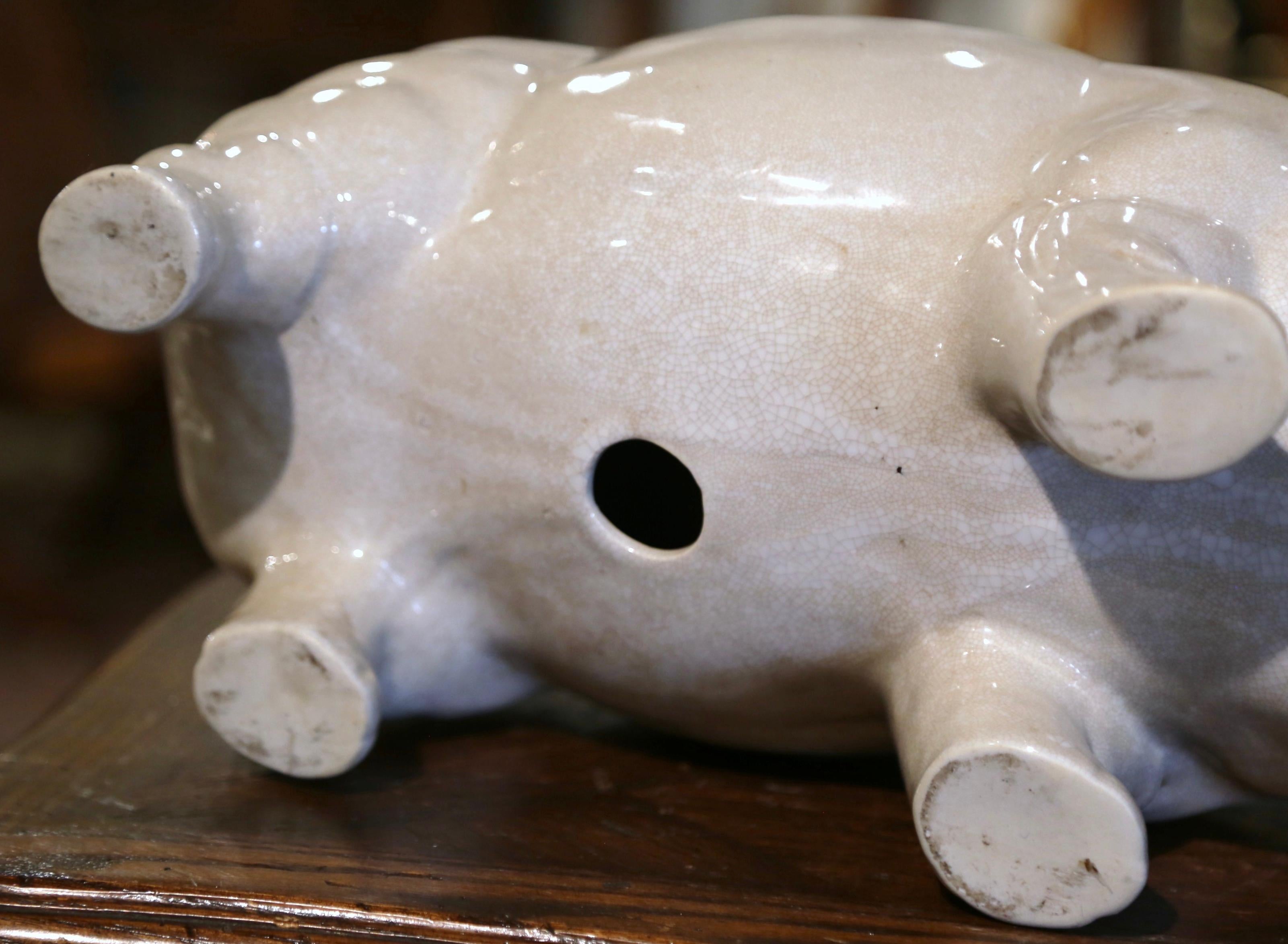 Midcentury French Faience Piggy Bank Sculpture from Normandy 3