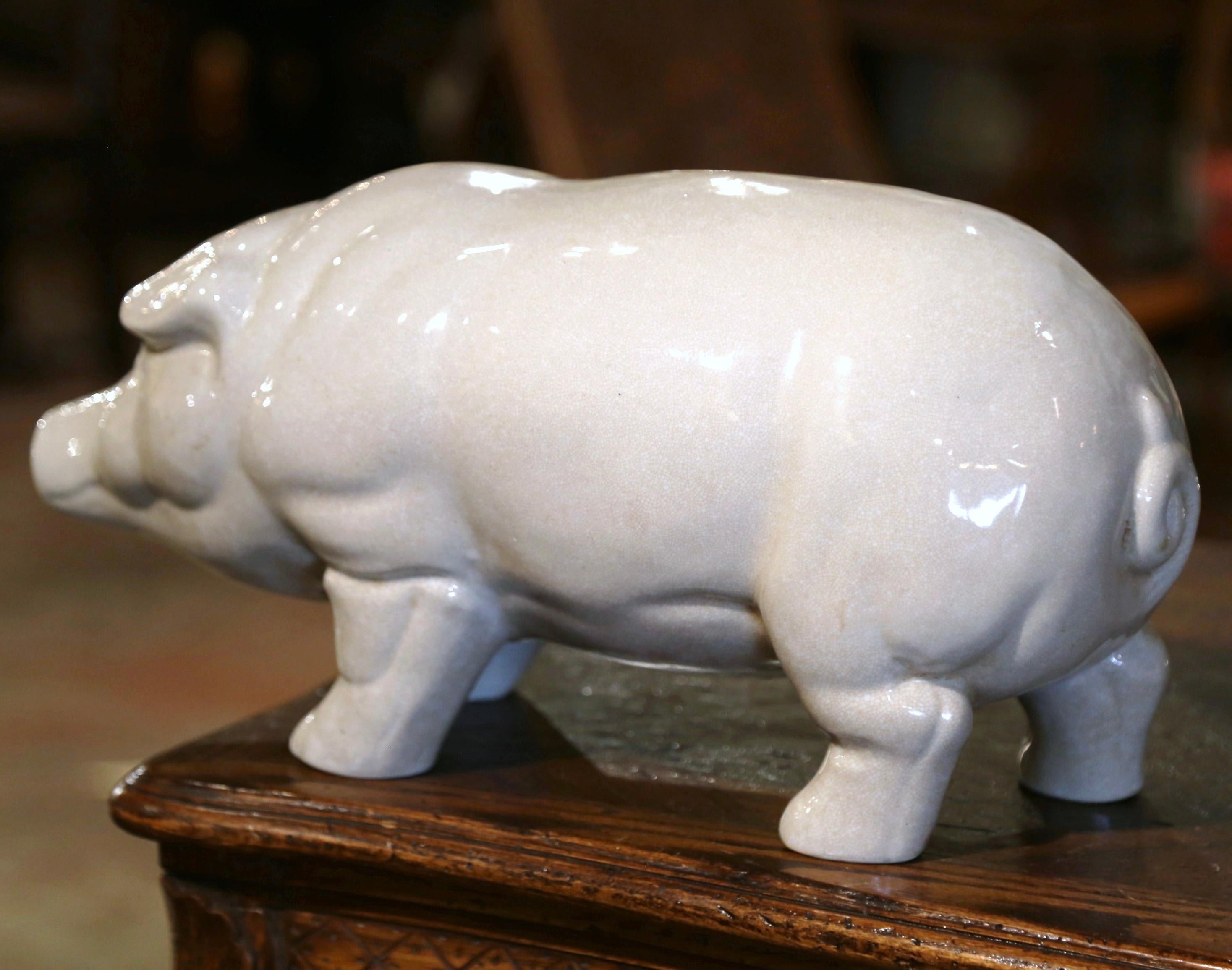 20th Century Midcentury French Faience Piggy Bank Sculpture from Normandy