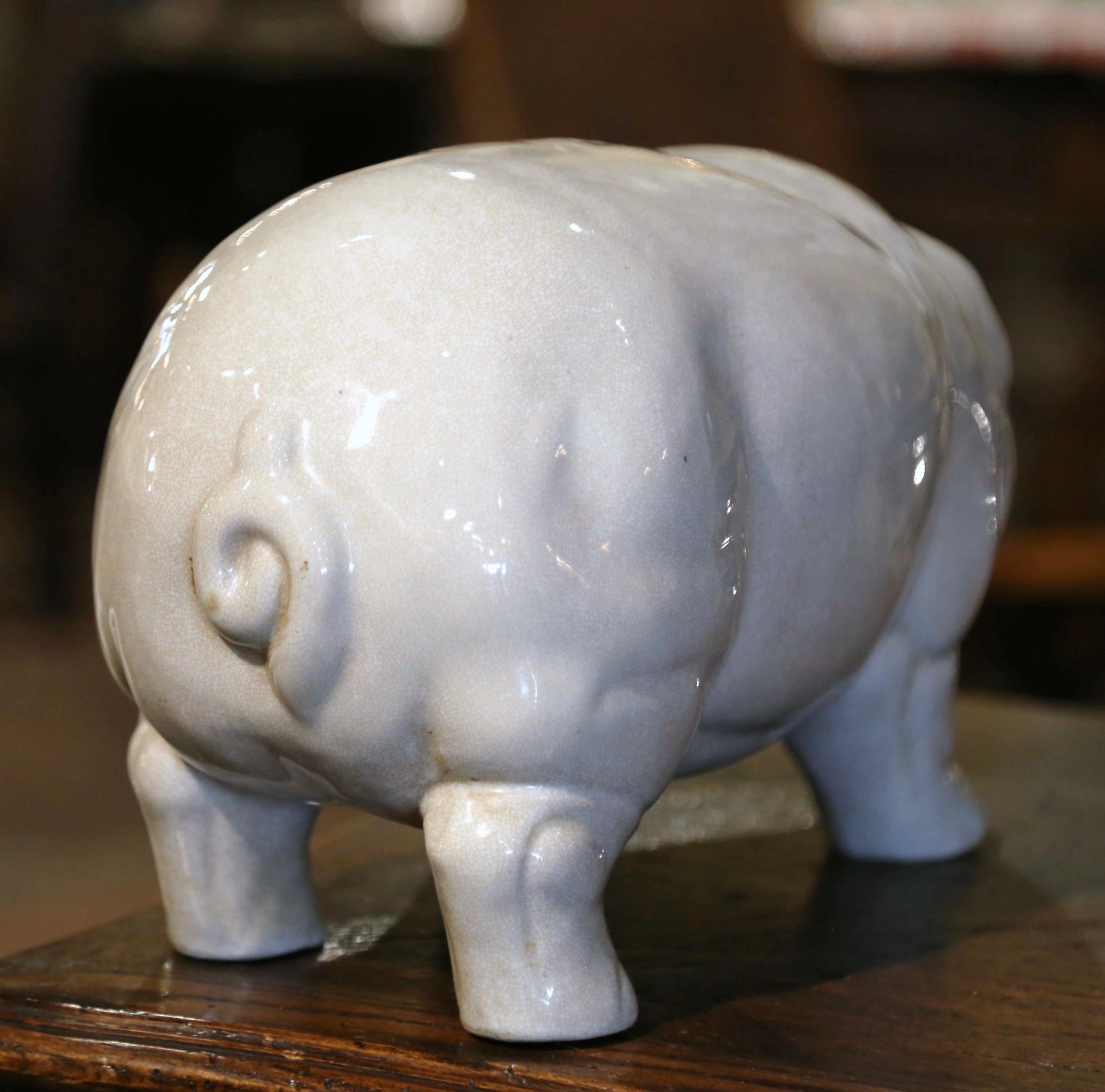 Midcentury French Faience Piggy Bank Sculpture from Normandy 1