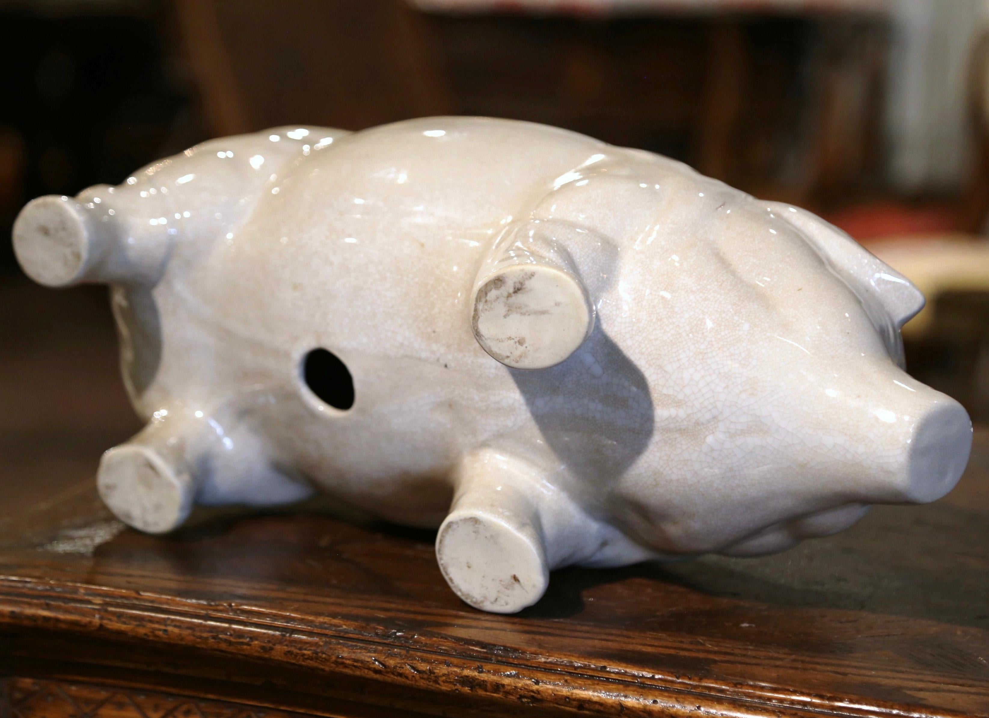 Midcentury French Faience Piggy Bank Sculpture from Normandy 2
